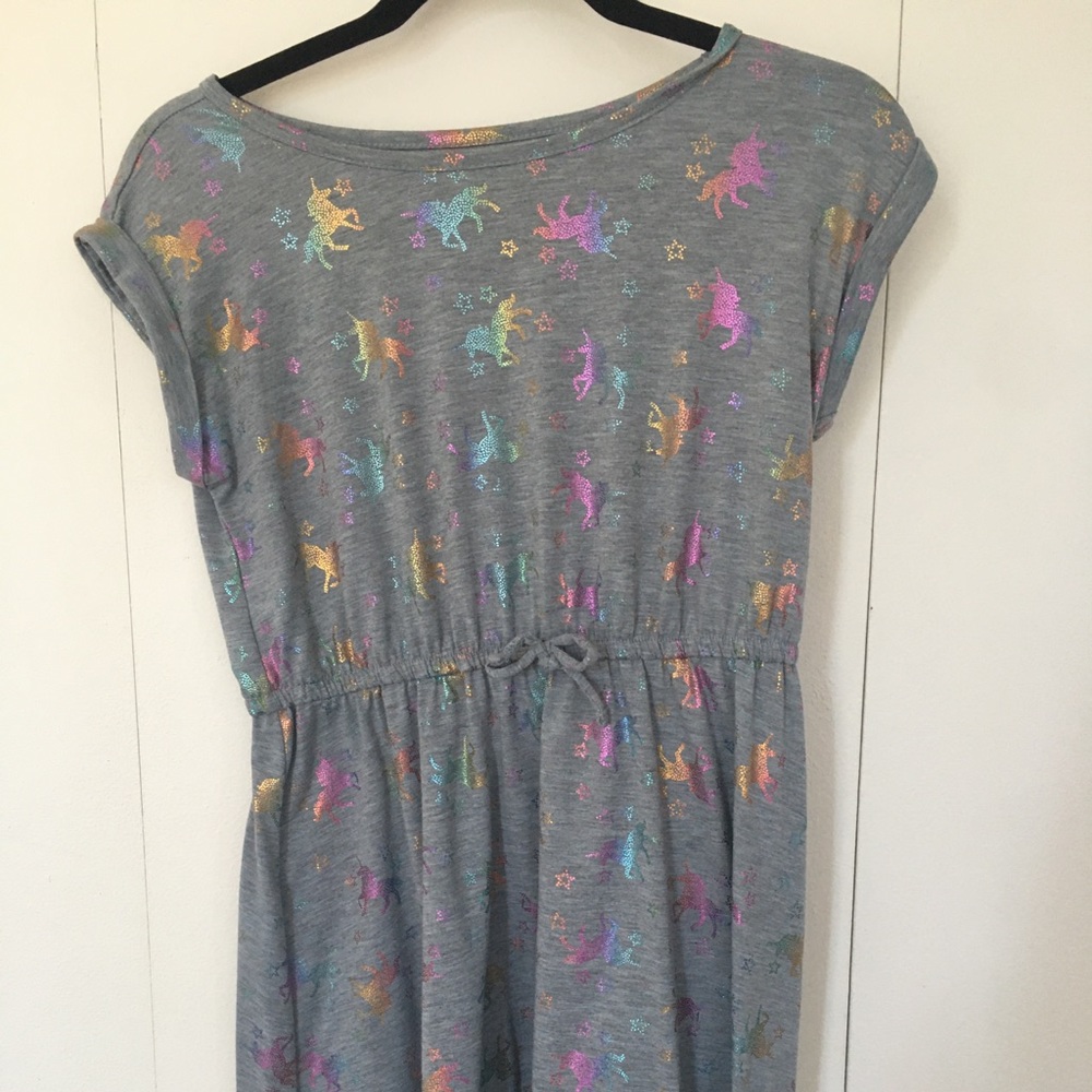 Girls grey rainbow unicorn dress